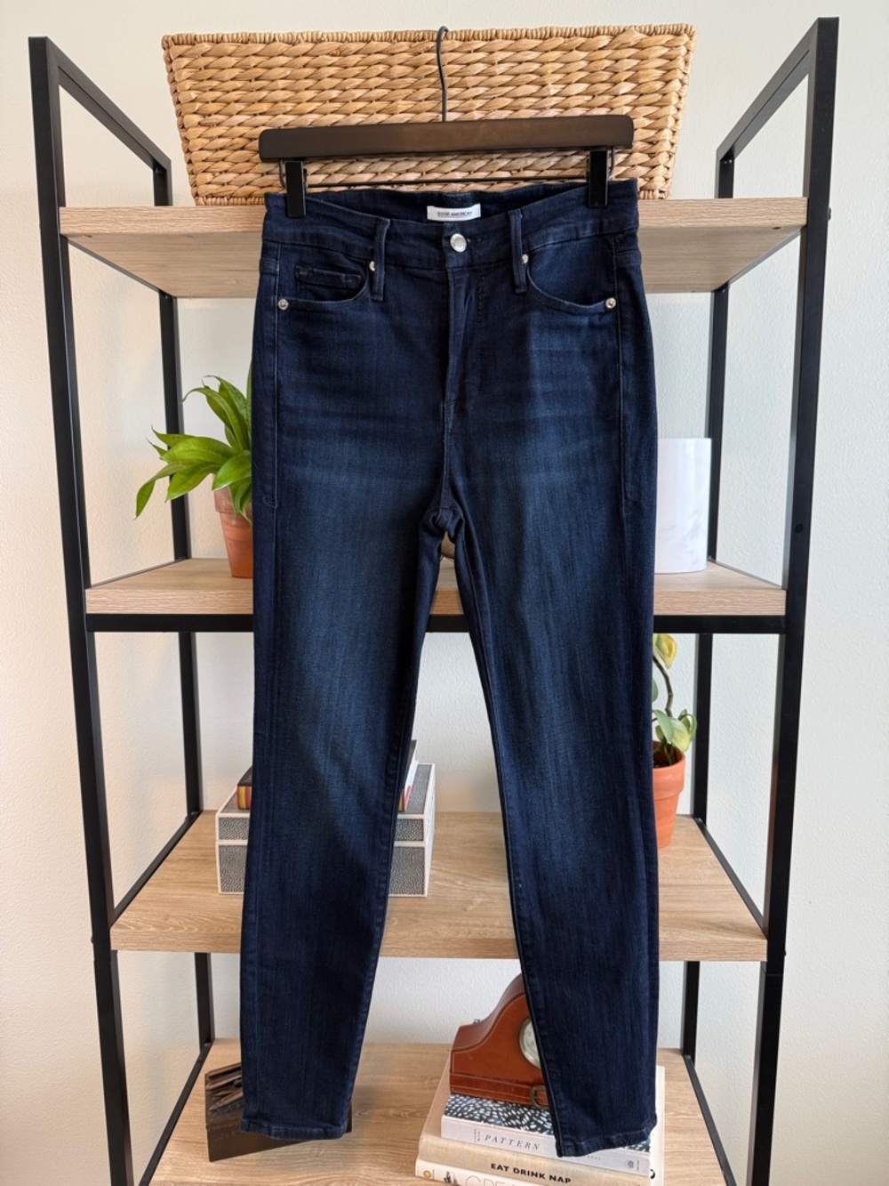 Good American Good Legs Mid-Rise Dark Wash Skinny Ankle Jeans, 28 / 6